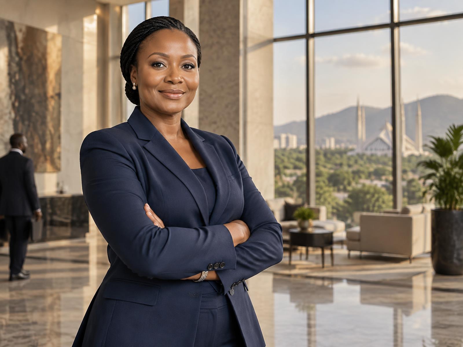 Woman in a leadership portrait in a bright office